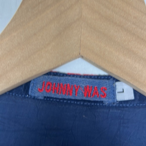 Johnny Was Sz Large Embroidered Tunic Top Blue Rayon Button Popover Boho - Picture 2 of 9